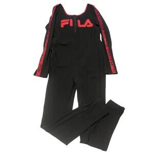 NWT Fila Emily Unitard Tape Sleeve Jumpsuit Women's Size Large Black Stretch